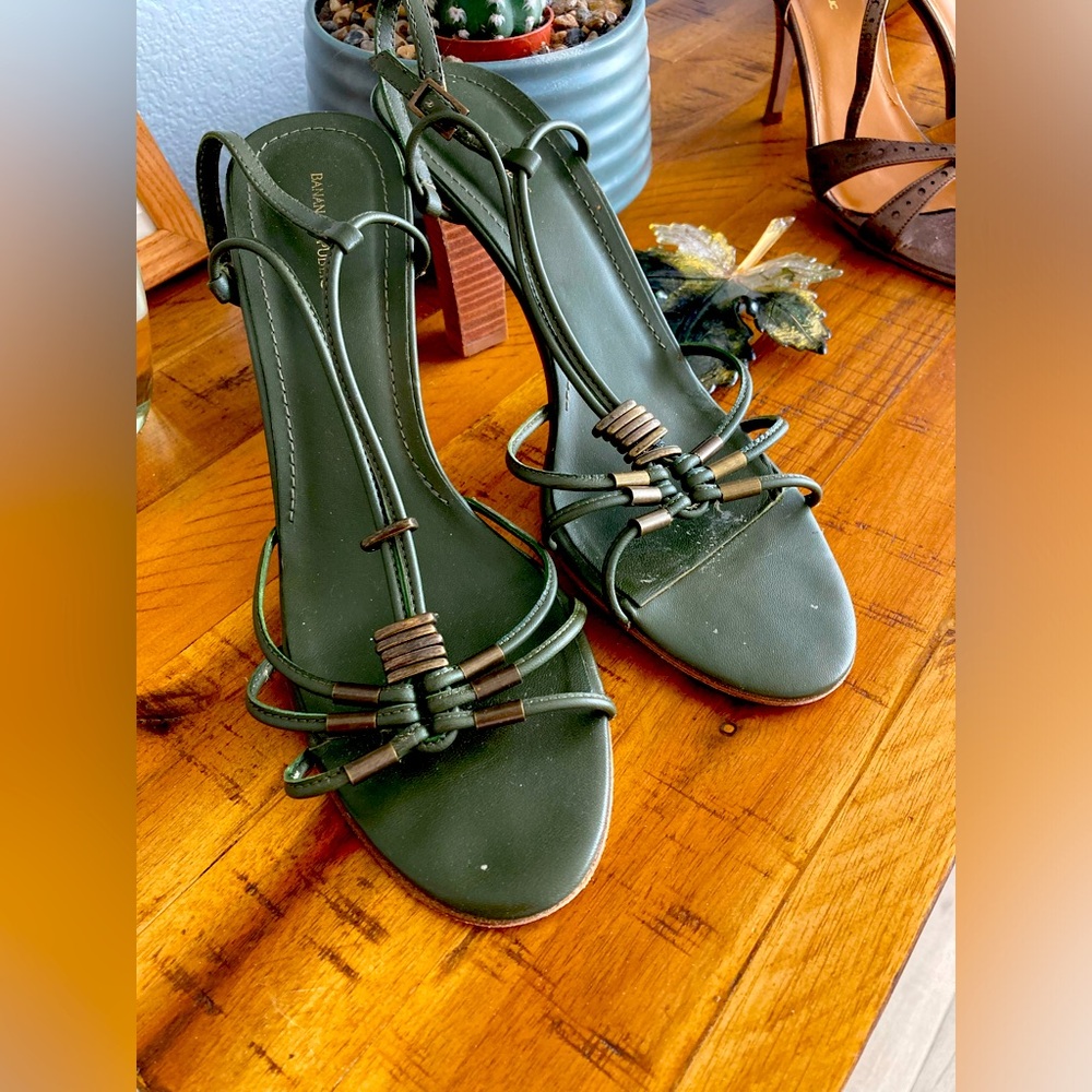 Banana Republic Olive colored platforms with metal accents